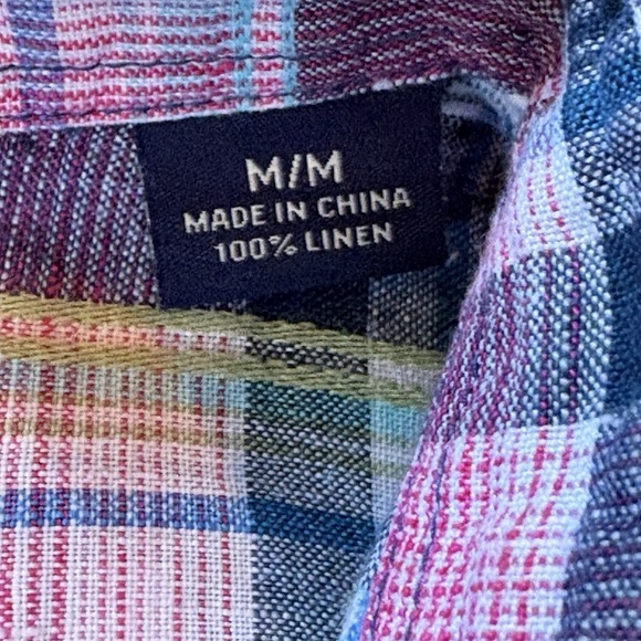 Tommy Bahama Mens Medium 100% Linen Plaid Button Shirt Pink Blue Teal - Picture 6 of 14